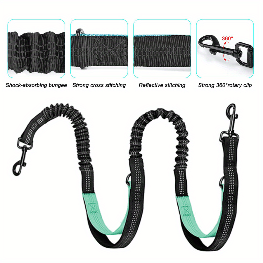 Utdragbart Handsfree Hundkoppel med Dubbla Bungees för 2 Hundar