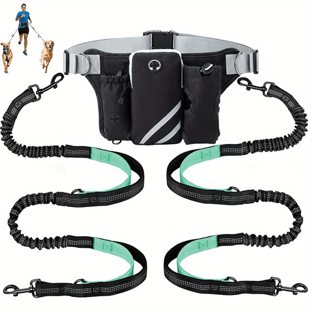 Utdragbart Handsfree Hundkoppel med Dubbla Bungees för 2 Hundar